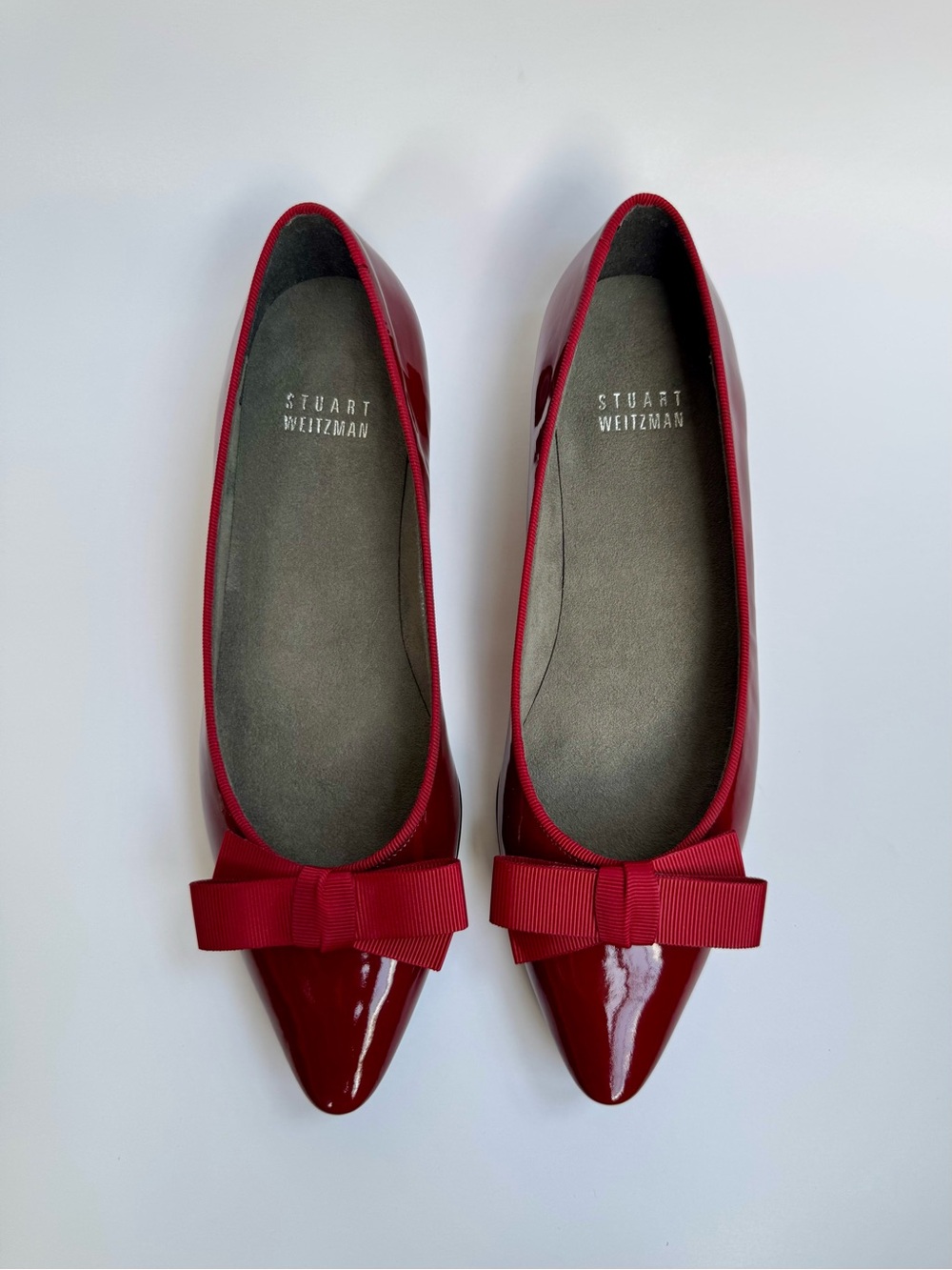 Stuart Weitzman Pointed-Toe Ballet Flats Red Patent Leather w/Bows US 5.5 M